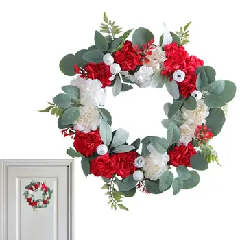 Венок для входной двери, весенний венок из красных и белых листьев гортензии ручной работы, 3D венок для входной двери Дома на День Благодарения
