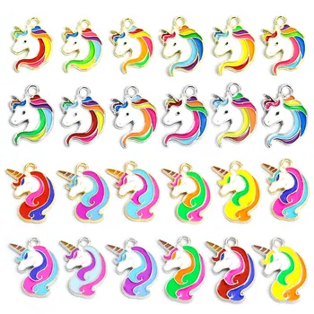 10шт Эмалированные Амулеты Lucky Rainbow Unicorn с милыми животными, подвески с капельным маслом, аксессуары из сплава 