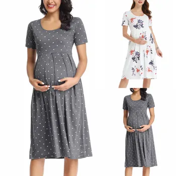 Летнее женское платье для кормления грудью с коротким рукавом для беременных, ночная рубашка, ночная рубашка для грудного вскармливания, платье для икры, платье