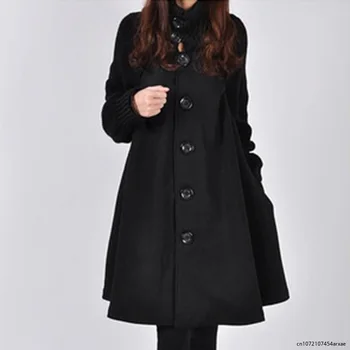 Шерстяное пальто, зимний плащ, Вязаный тренч с длинными рукавами и высоким круглым вырезом, женская весенне-осенняя женская однобортная ветровка