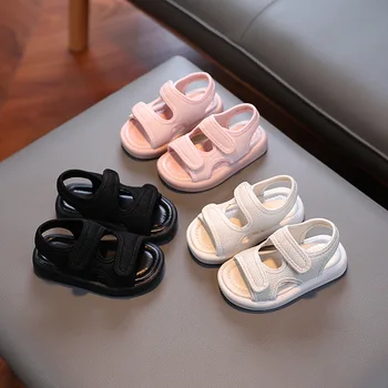 Летние детские сандалии на прочной мягкой подошве для маленьких мальчиков и девочек, сетчатая пляжная обувь, однотонный цвет