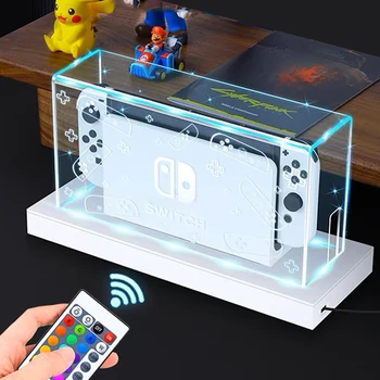 Прозрачная пылезащитная крышка для акрилового дисплея Nintendo Switch с подсветкой RGB, светящаяся основа, защитный кожух для OLED-аксессуаров Switch