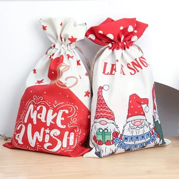 Рождественская Большая подарочная сумка для конфет, Милая Рождественская Льняная сумка-тоут, Решетчатые карманные сумки на шнурке, Новогодний подарок для детей