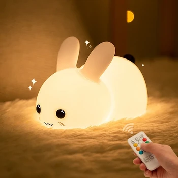 Сенсорный Светодиодный ночник с кроликом, пульт дистанционного управления, 16 цветов, перезаряжаемая силиконовая лампа с кроликом для детей, подарок для маленьких игрушек