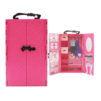 Модный розовый гардероб для Барби, гардероб для кукольного домика, мебель для переодевания, игрушки своими руками, Рождественский подарок на День рождения, детские игрушки